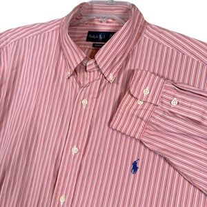 Ralph Lauren Classic Fit Mens 18/XXL Pink Striped Button Down Cotton Shirt